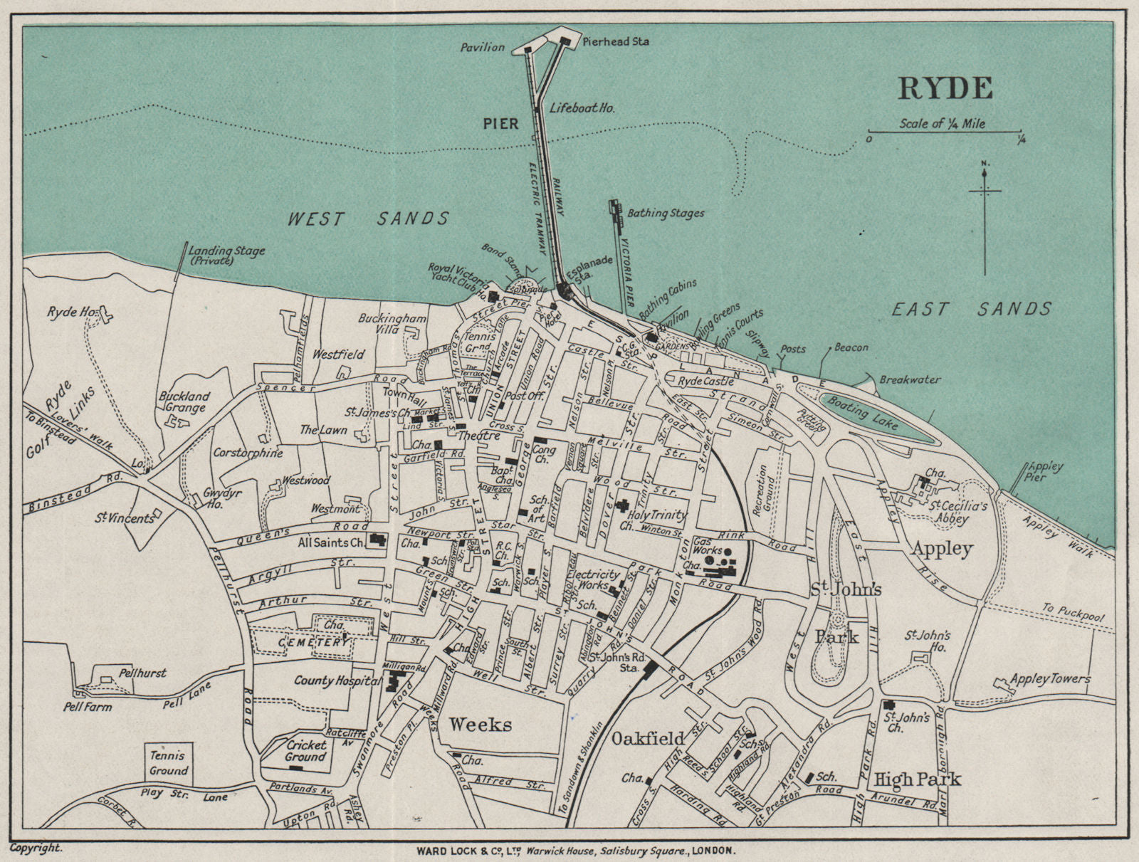 RYDE vintage town/city plan. Isle of Wight. WARD LOCK 1929 old vintage map